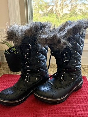 SOREL Tofino II Boots Women s 7 Black Winter Rain Waterproof Fur Lace Up Snow