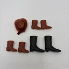 Vintage lot Ken Barbie Doll Brown Black Cowboy Boots Hat Plastic Clone