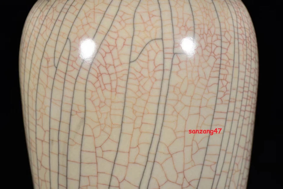 7.8" old archaic song dynasty ge kiln porcelain beige golden silk clematis vase - Image 3 of 4