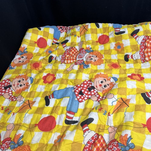 Raggedy Ann and Andy Sleeping Bag 62x72 Std Pillow Case Yellow Check Vintage - Picture 3 of 12
