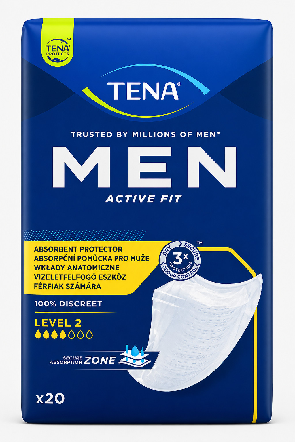 20 x Tena Men Absorbent Protector Level 2 | Incontinence Pads | 1 Pack of 20 - Image 2