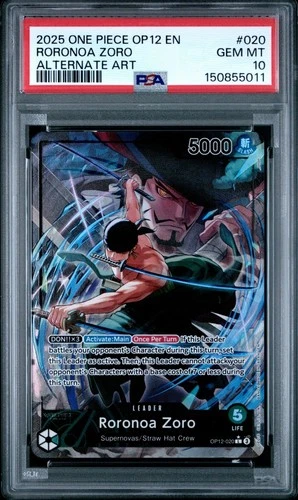 2025 ONE PIECE OP12-020 LEGACY OF THE MASTER RORONOA ZORO ALT ART LEADER PSA 10