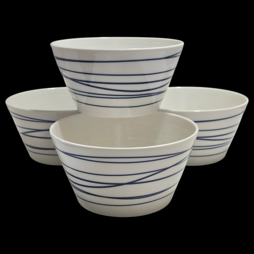 Set of 4 Royal Doulton Pacific Blue Swirls Ceramic Soup Salad Cereal Bowls 