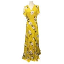 NWT Lulu's Butter Yellow Wrap Maxi Dress with Flutter Sleeves Size Medium FF0613