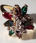 Vintage Women's EDCO Signed Gold Tone Cocktail Ring With Multicolor Stones SZ 5½ — photo 1