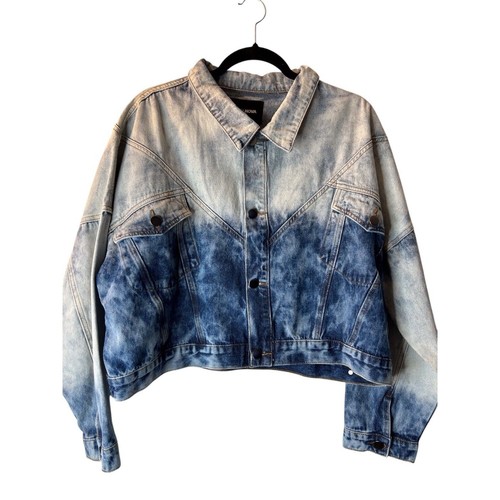 Fashion Nova Nonstop Jeansjacke Acid Wash Größe 1X Ombré Cropped Langarm - Bild 1 von 15