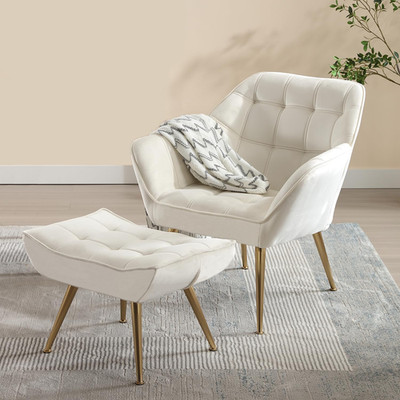 Velvet Accent Chair with Ottoman - Modern Lounge Chair for Small Spaces, Off Whi