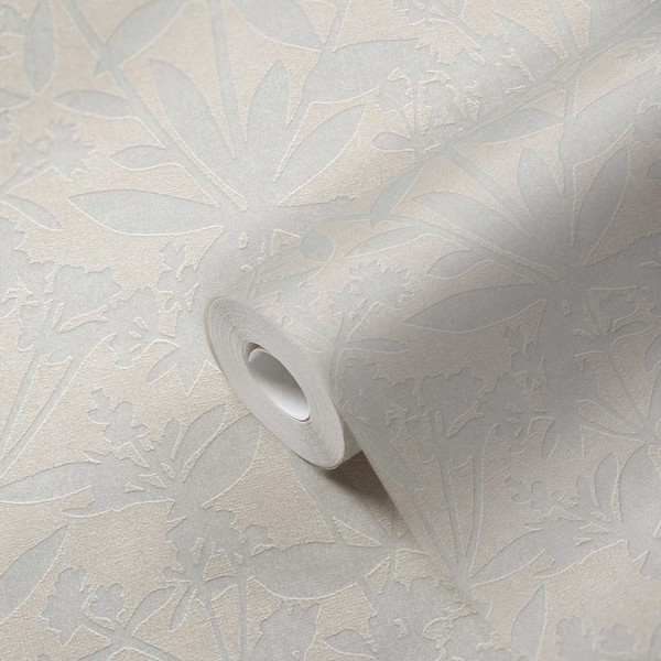 Florale Vliestapete Mit Blumen Strukturmuster – Creme, Weiß-image