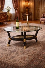 Table basse ovale design médusa bois massif doré feuille d'or d'un château à BX.