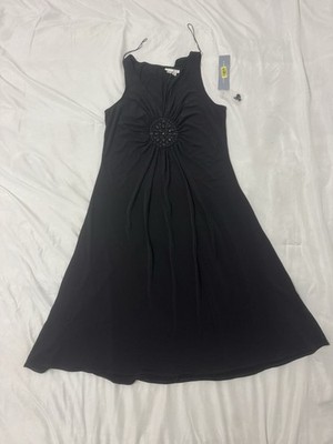 London Times Black A-Line Dress Size 10 Beaded Empire Waist Sleeveless