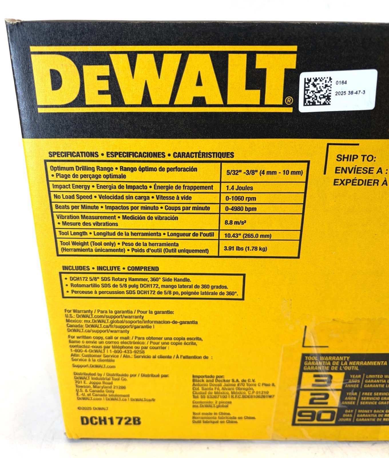 DeWalt Atomic 20V Max 5/8 in SDS Plus Rotary Hammer Brushless Tool Only DCH172B