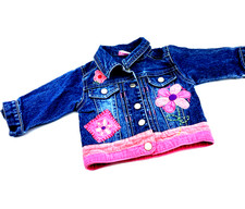 Baby Jean Jacket Size 12m Girls Nannette Flowers Embroidered Blue Pockets Floral