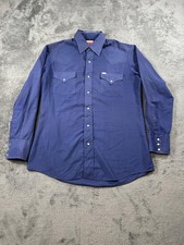 Vintage Ely Plains Shirt Mens Medium Blue Solid Long Sleeve Pearl Snap Western