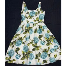 ANN TAYLOR Green Blue Floral Sleeveless Silk Fit and Flare Dress Size 6