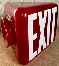 Vintage Red Milk Glass EXIT Sign Double Sided Wedge Triangular in Excellent Cond