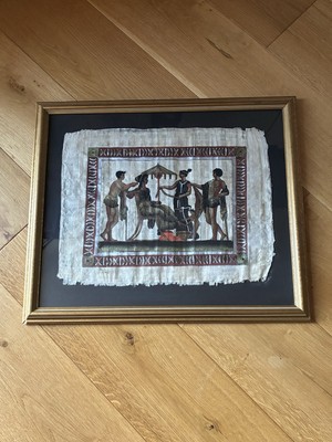 Vintage Ägyptische Papirus Kunst - Handgemalter Papyrus, gerahmt & glasiert (56x47 cm)