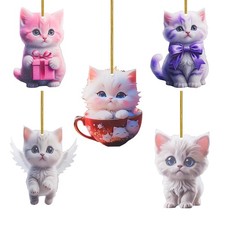 Christmas Tree Cat Hanging Ornament: 5pcs Acrylic Cute Funny Xmas Cat Decorat...