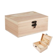 Small Unfinished Wood Box with Lid Unpainted Pine Wooden Box for Crafts, Jewelry
