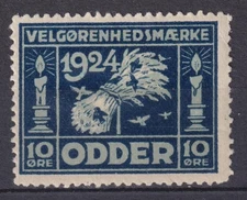 u2993/ Denmark Odder Christmas Seal Label (10öre 1924) # Birds 