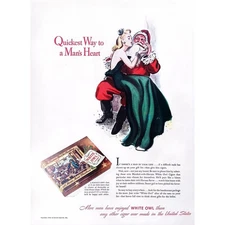 White Owl Cigars 1940 Print Ad Christmas Santa Woman on Lap 10x14