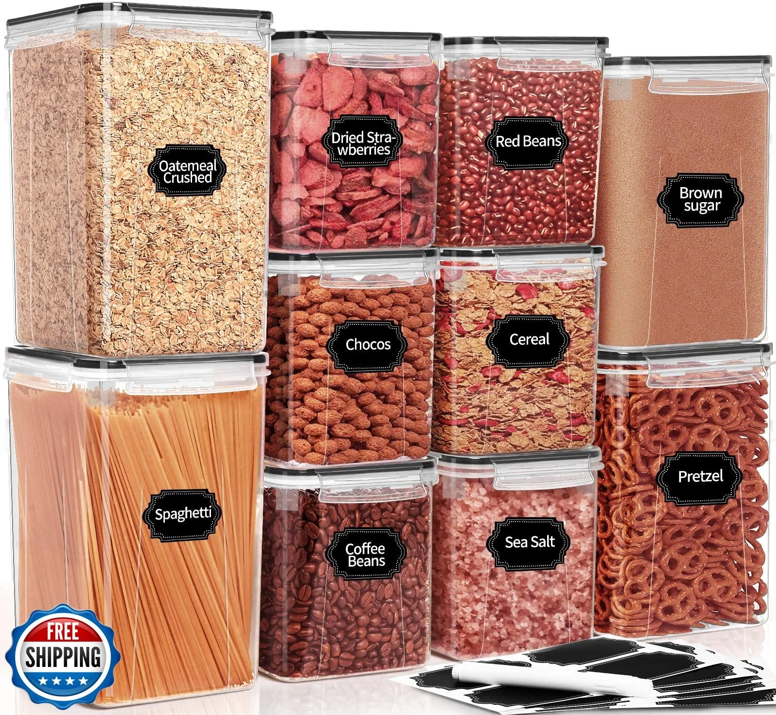 PRAKI Large Airtight Food Storage Containers with Lids, 10PCS Pla