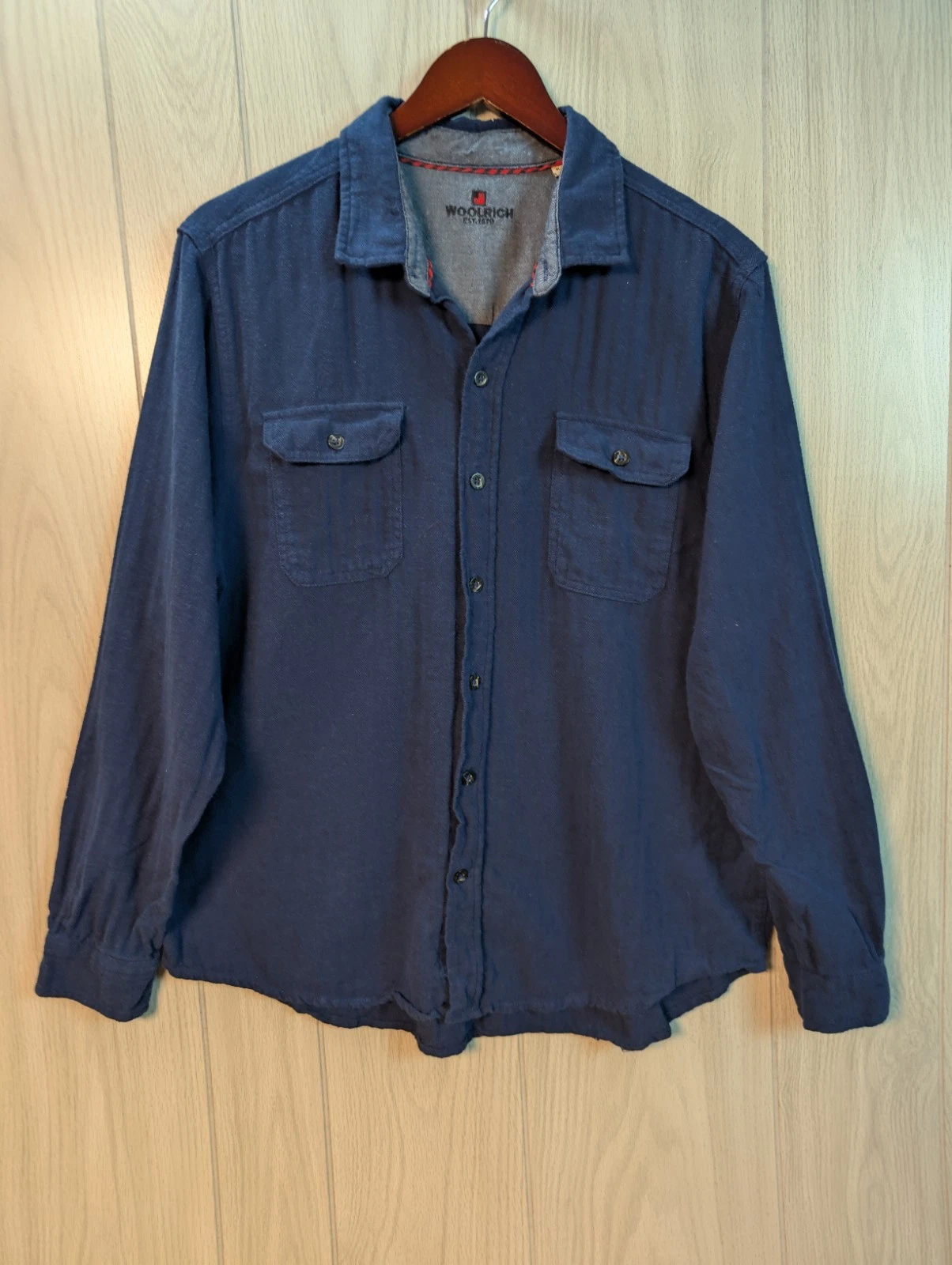 Woolrich Shirt Mens XL Blue Solid Classic Flannel Lumberjack Outdoors Long
