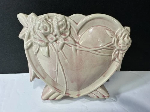 Vintage McCoy Pottery Pink Heart Vase 7" Flower Planter Rare Glossy Drip Glaze