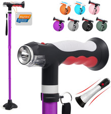 Folding Walking Cane with Two Led Lights for Elderly Solid Base Adjustable Walki