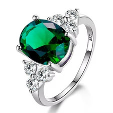 925 Sterling Silver Oval Champagne Zircon Ring White Pink Blue Jewelry