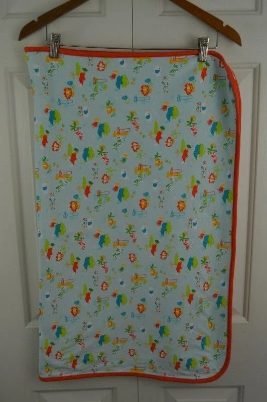 Zutano Safari Animal Manta Bebé Naranja Azul Verde Rayas León Cebra Rinoceronte Foto 2 de 4