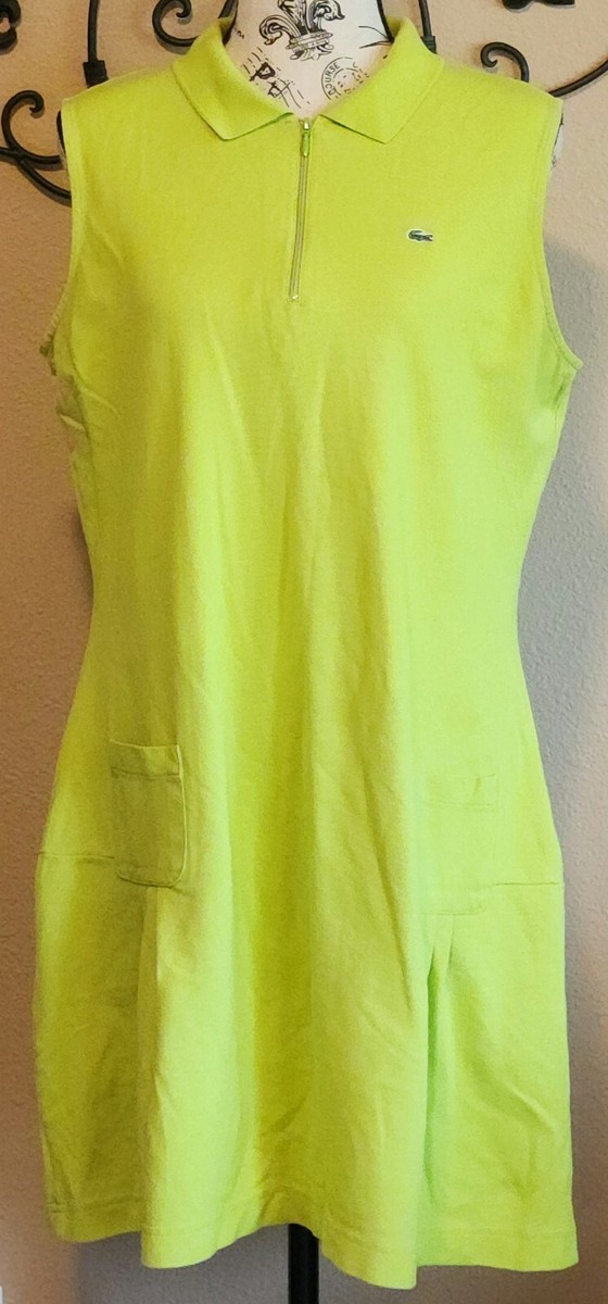 Lacoste Collared Sleeveless Tennis Dress Sz 46 Lime Green