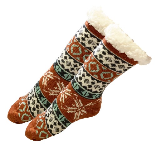 Womens Christmas Thick Knit Sherpa Fleece Lined Thermal Fuzzy Slipper Socks 9-11 - Picture 19 of 31