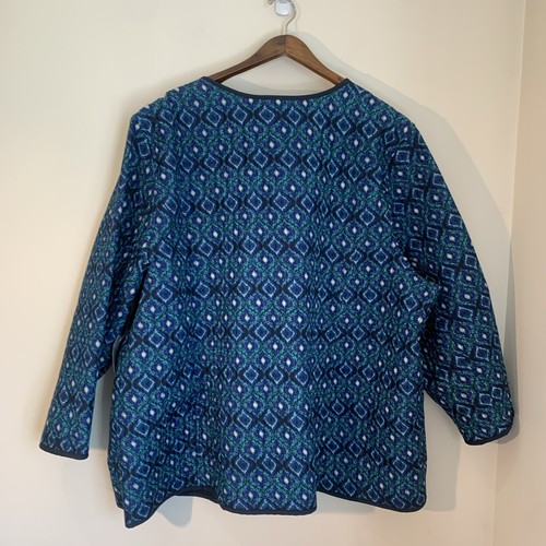 Catherines Womens Reversible Open Quilted Jacket 5X Blue Geometric Art to Wear - Picture 3 of 9