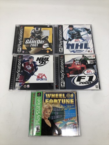 PlayStation 1 Games lot: Black Label NHL 98,2001,Gameday 2001, F1 2000 + Wheel