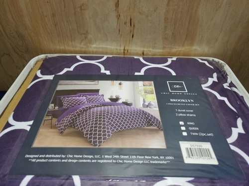 Chic Home 3 Piece Brooklyn Duvet Cover Set, Plum, King Size   - Picture 2 of 7