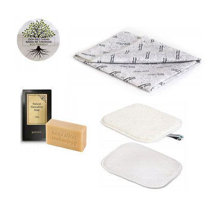 RAYPATH Reinigungs-MINI SET - MINI Tuch weiß, grau Sonnenstrahl, graue Seife, Nanosilber
