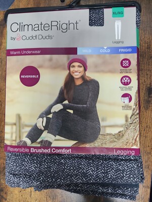 CuddlDuds XL Black/Grey Womens Warm Underwear Legging Reversible Brushed Comfort