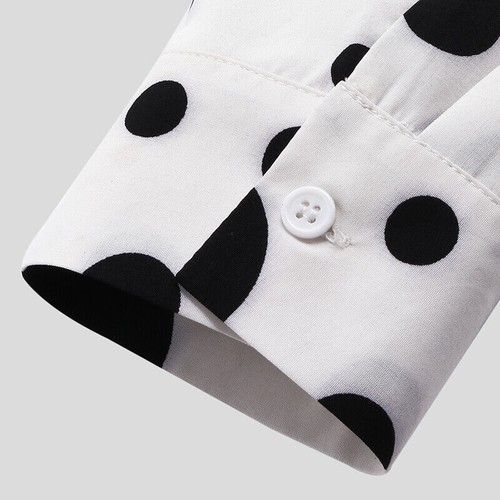 Mens Retro Polka Dot Long Sleeve Down Shirt Slim Fit Button Shirt Tee Blouse Top - Picture 7 of 18