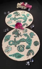 COASTAL Beaded Placemats 2 PC Set Anchor & sea life Table Runner, Chargers
