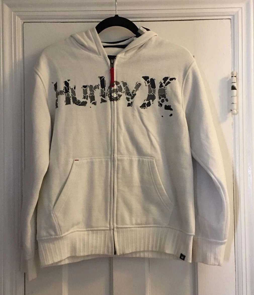 Hurley Size Med Thermal Lined White Hoodie Sweatshirt Zipper Hooded M Black Gray