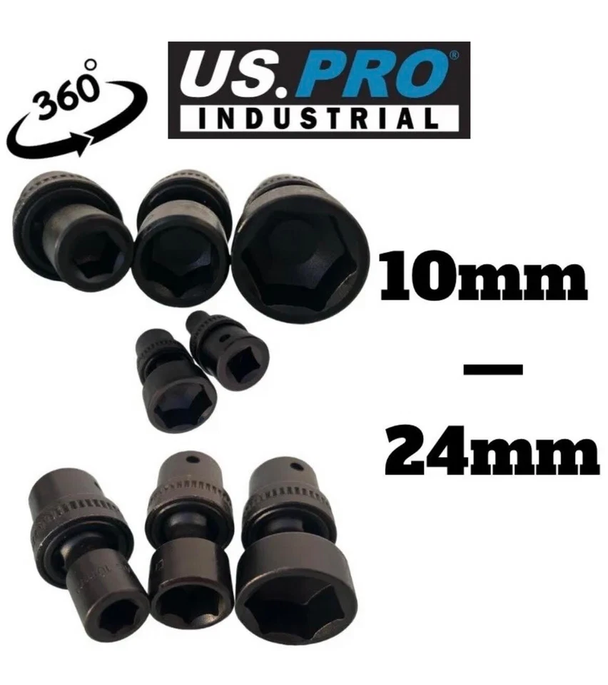 US PRO 15pc 1/2" dr 6pt Swivel Wobble Impact Shallow Socket Set 10-24mm - Image 4 of 4