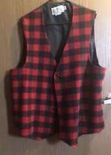 Vtg Bemidji Woolen Mills Red & Black Buffalo Plaid Buttonup Vest Lined 2xl Usa