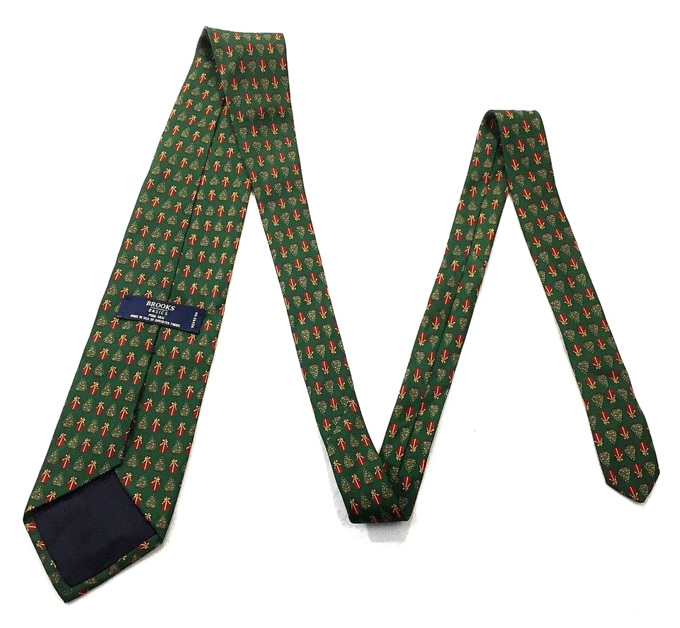 Corbata Brooks Basics Verde Navidad Novedad 100% Pura Seda Para Hombre Hecha en EE. UU. Foto 2 de 3