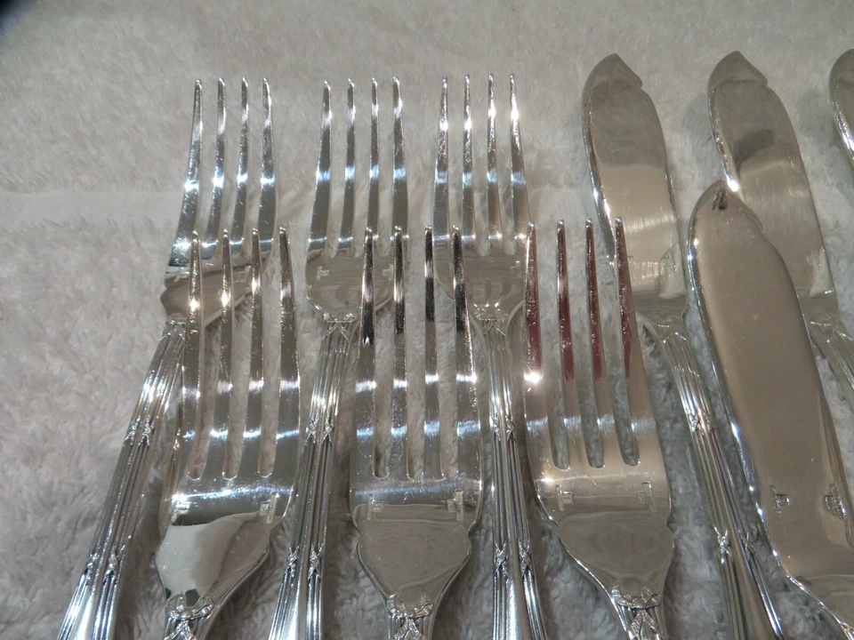 Juego de cubiertos de pescado vintage 1990 francés plateado 12p Christofle Rubans LXVI Foto 4 de 4