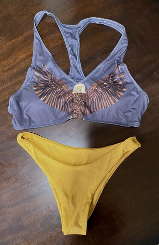 NEW Eagle Print Sport Bikini Swimsuit Cheeky 2 pc Swimming Suit Set Sz XL 12