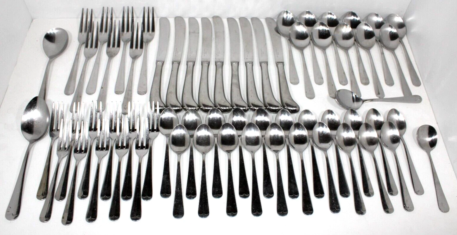 63 Pce The Main Course MNF3 Stainless Glossy Rattail Flatware Knife, Fork, Spoon