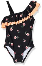 Kanu Surf 301890 Girls' Morgan Floral Ruffle Onepiece Swimsuit, Black, 10