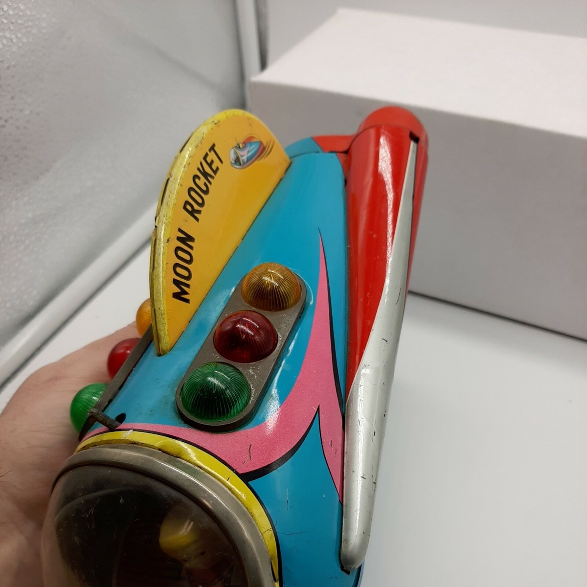 Vintage 1960s Modern Toys Tin Litho Moon Rocket read not working