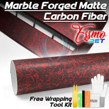 ESSMO PET Marble Forged Matte Carbon Fiber Red Car Vehicle Vinyl Wrap Decal