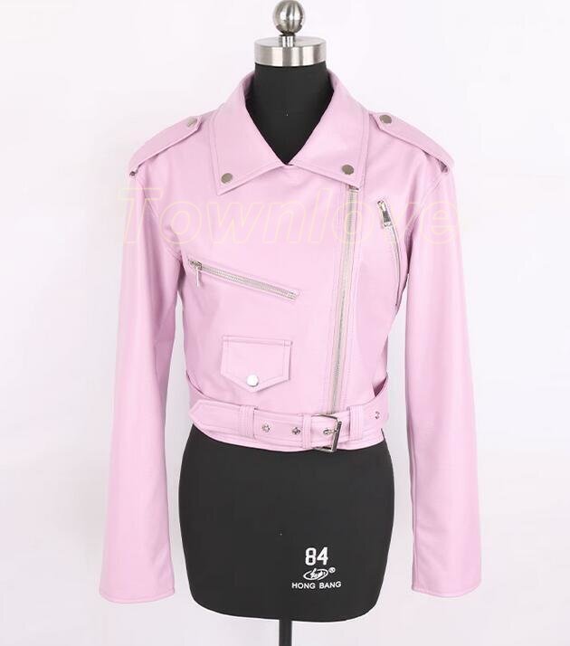 【未使用】round short fake leather jacket zzxswc Punk Rivet Leather Jacket Women's Short Slim Slant